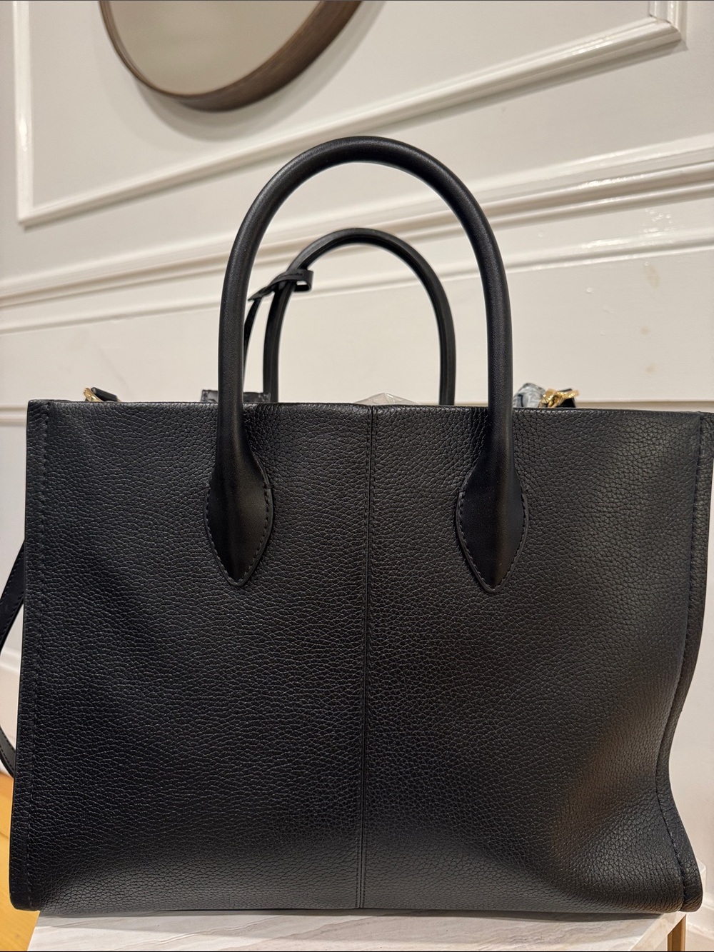 Michael Kors Bag Black Pebbled Leather Logo Structured Tote Satchel Crossbody - Picture 9 of 17
